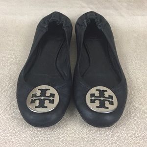 Tory Burch Classic Reva Ballet Flats Black Leather